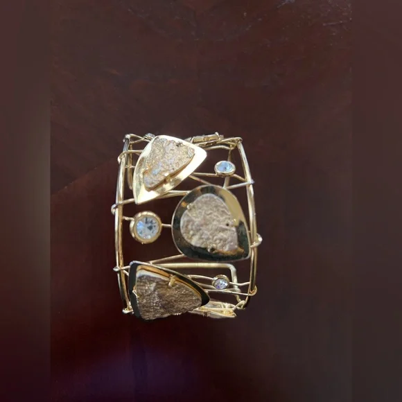 Bracelet Cuff Golden with Rhinestones One Size - Picture 6 of 12